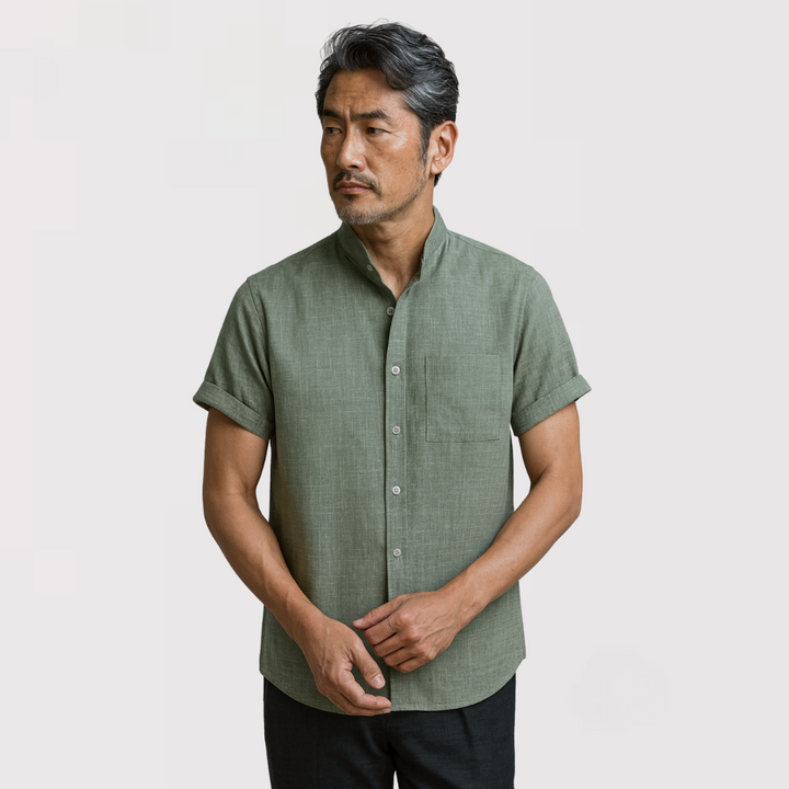 TIMOU 通気性のあるリネン混紡シャツ